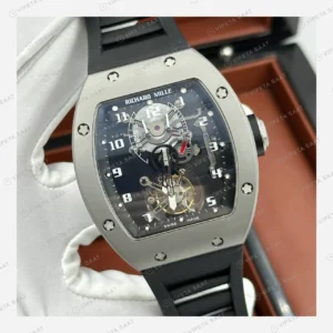 Richard Mille RM 003 Tourbillon Dual Time Çelik Kasa Gri Kadran Rakamlı Kauçuk Super Clone ETA Eta Saat detay 5