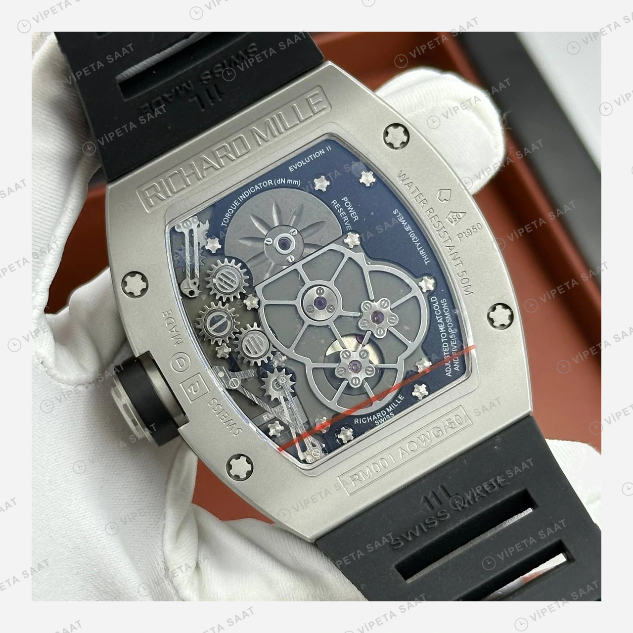 Richard Mille RM 003 Tourbillon Dual Time Çelik Kasa Gri Kadran Rakamlı Kauçuk Super Clone ETA Eta Saat detay 6