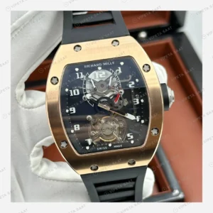 Richard Mille RM 003 Tourbillon Dual Time Rose Altın Rakamlı Kadran Kauçuk Super Clone ETA Eta Saat detay 4