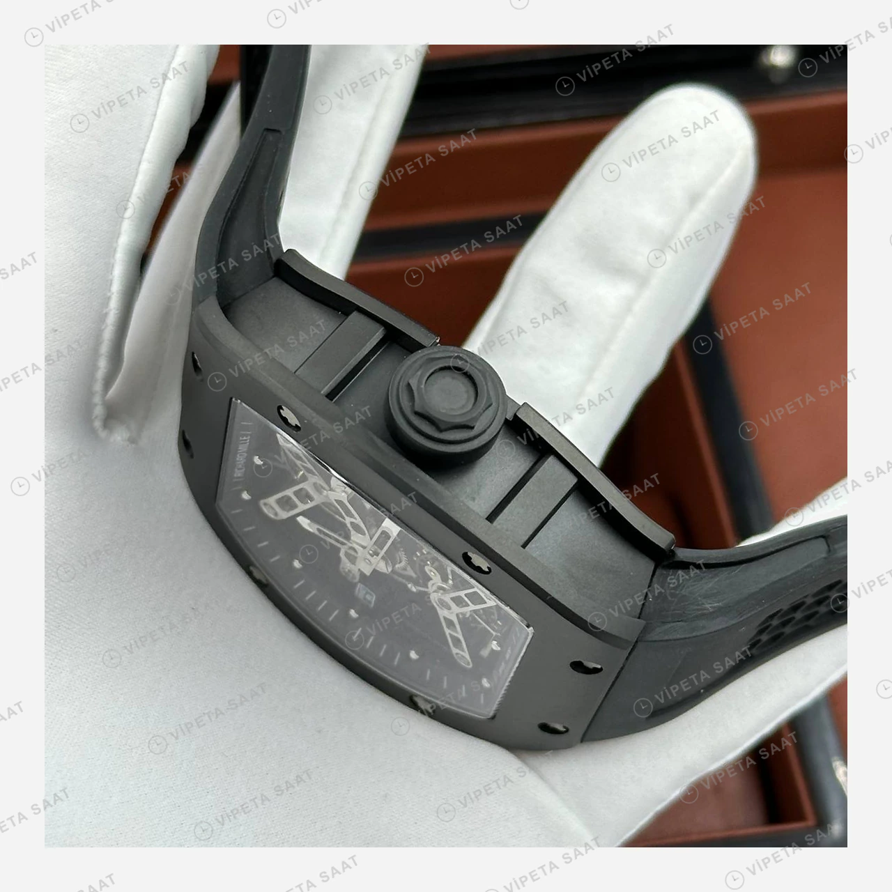 Richard Mille RM 027 Tourbillon Rafael Nadal Siyah Kasa Kauçuk Super Clone ETA Eta Saat detay 3