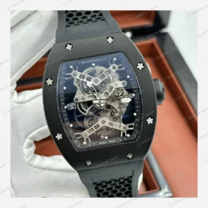 Richard Mille RM 027 Tourbillon Rafael Nadal Siyah Kasa Kauçuk Super Clone ETA Eta Saat detay 5