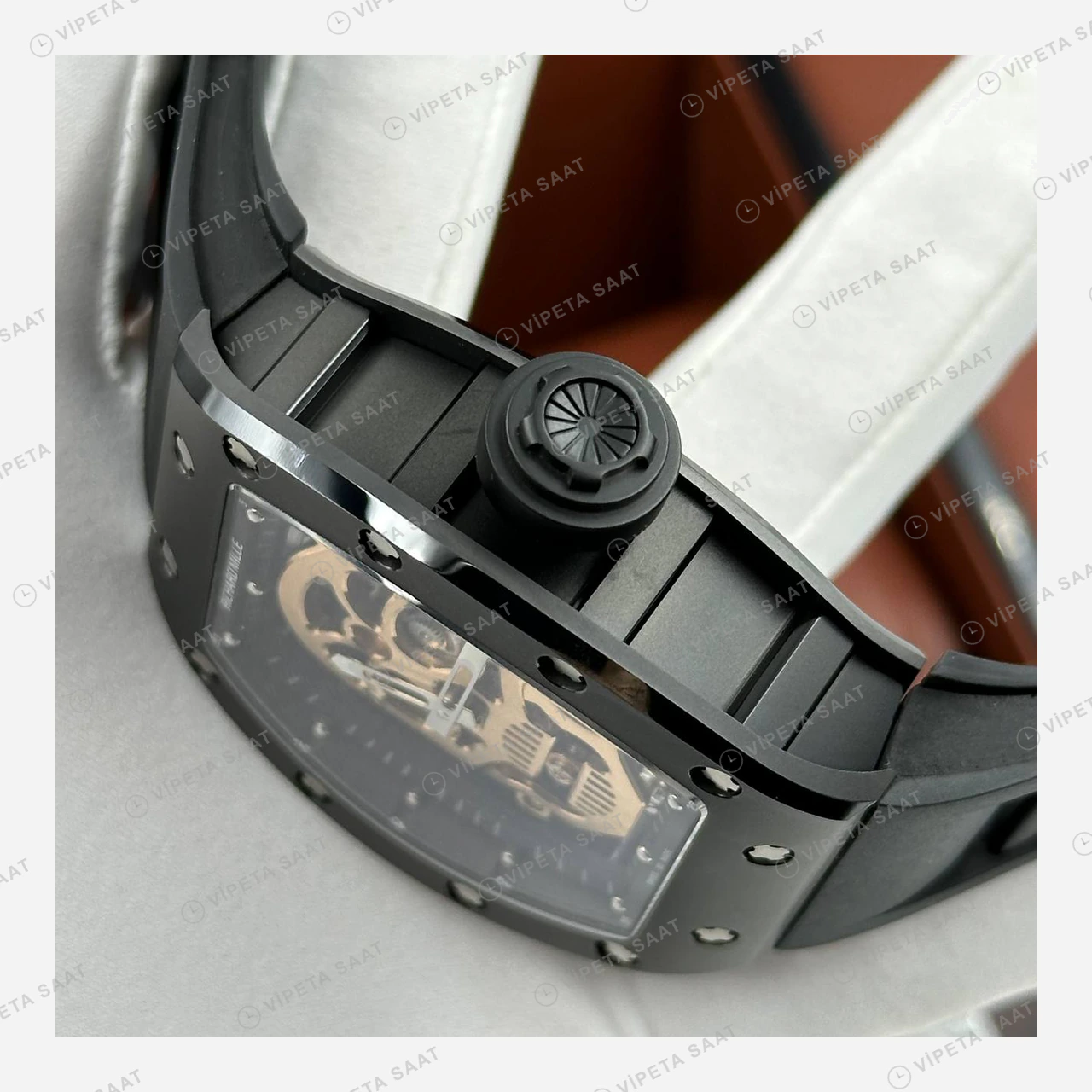 Richard Mille RM 052 Altın Kurukafa Skeleton Kauçuk Super Clone ETA Eta Saat detay 3
