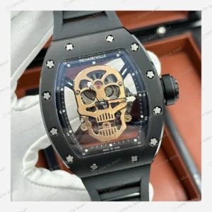 Richard Mille RM 052 Altın Kurukafa Skeleton Kauçuk Super Clone ETA Eta Saat detay 4