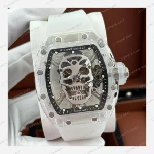 Richard Mille RM 052 Beyaz Şeffaf Kurukafa Kauçuk Super Clone ETA Eta Saat detay 5