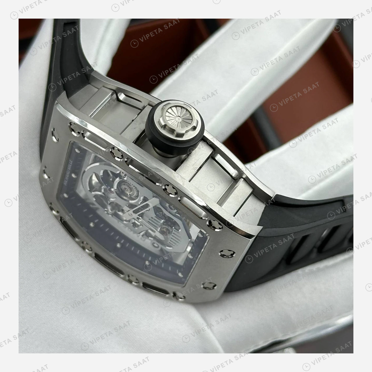 Richard Mille RM 052 Gümüş Kurukafa Skeleton Kauçuk Super Clone ETA Eta Saat detay 3