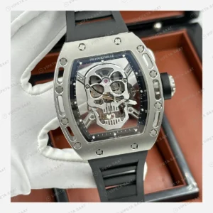 Richard Mille RM 052 Gümüş Kurukafa Skeleton Kauçuk Super Clone ETA Eta Saat detay 6