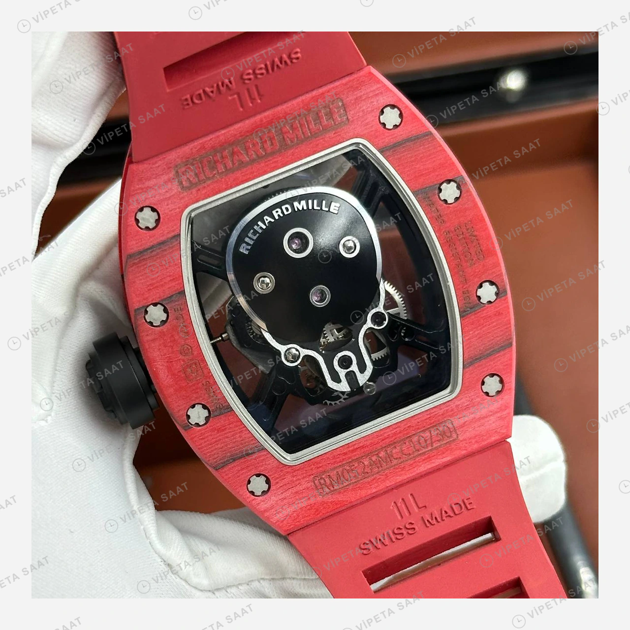 Richard Mille RM 052 Kırmızı Kurukafa Skeleton Kauçuk Super Clone ETA Eta Saat detay 4