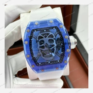 Richard Mille RM 052 Mavi Şeffaf Kurukafa Kauçuk Super Clone ETA Eta Saat detay 4