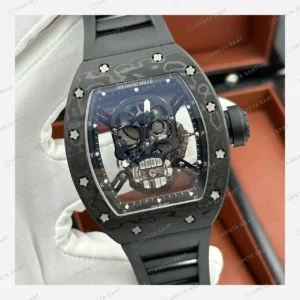 Richard Mille RM 052 Siyah Kurukafa Skeleton Kauçuk Super Clone ETA Eta Saat detay 6