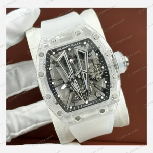 Richard Mille RM 055 Beyaz Şeffaf Skeleton Kauçuk Super Clone ETA Eta Saat detay 4