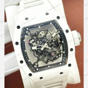 Richard Mille RM 055 Beyaz Şeffaf Skeleton Parlak Kauçuk Super Clone ETA Eta Saat detay 6