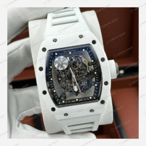 Richard Mille RM 055 Beyaz Skeleton Kauçuk Super Clone ETA Eta Saat detay 3