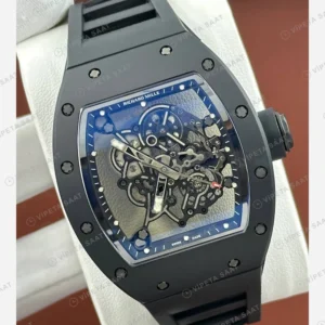 Richard Mille RM 055 Bubba Watson Asia Siyah Seramik Mavi Çerçeve Skeleton Kauçuk Super Clone ETA Eta Saat karşıdan görünüm