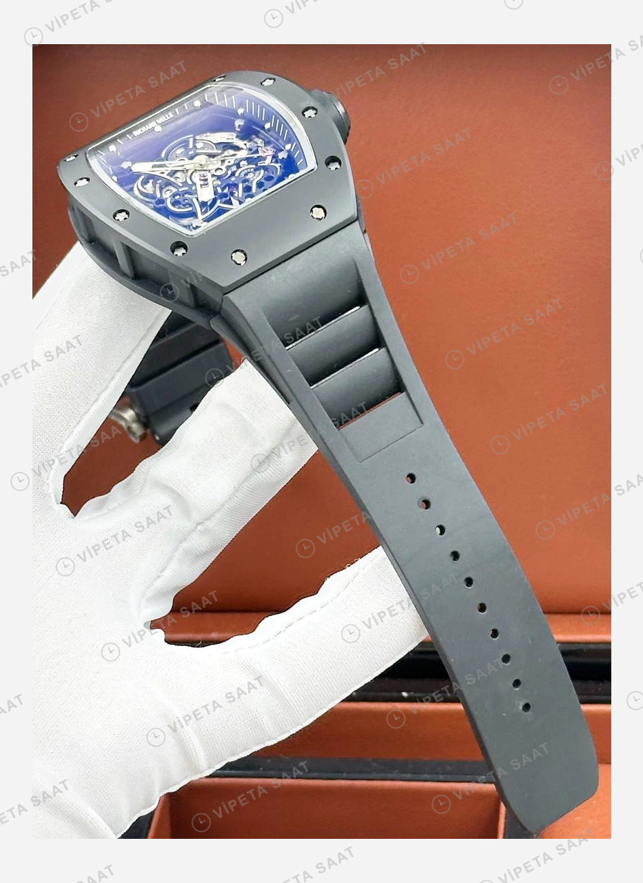 Richard Mille RM 055 Bubba Watson Asia Siyah Seramik Mavi Çerçeve Skeleton Kauçuk Super Clone ETA Eta Saat detay 4