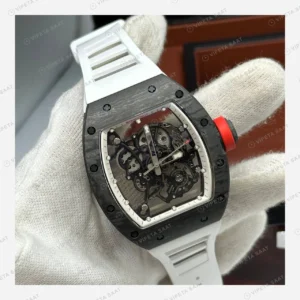 Richard Mille RM 055 Bubba Watson Karbon Beyaz Çerçeve Skeleton Beyaz Kordon Super Clone ETA Eta Saat detay 5