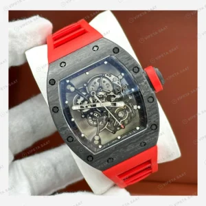 Richard Mille RM 055 Siyah Karbon Skeleton Kırmızı Kauçuk Mat Super Clone ETA Eta Saat detay 6