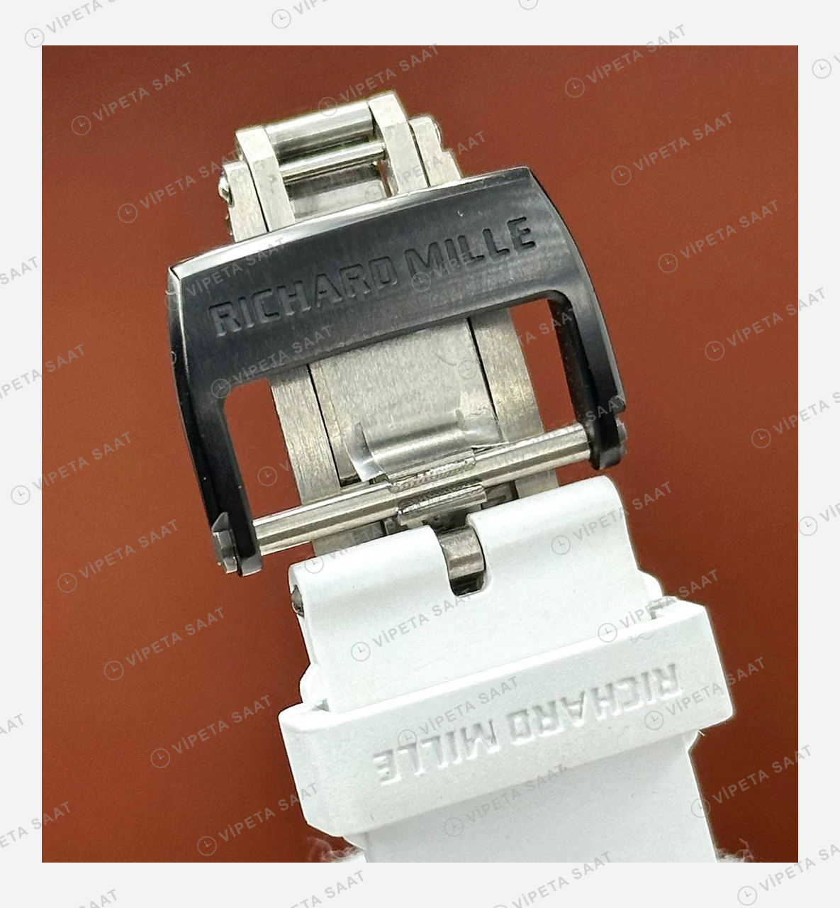 Richard Mille RM 055 Yas Marina Karbon Mavi Çerçeve Marin Skeleton Beyaz Kordon Super Clone ETA Eta Saat detay 4