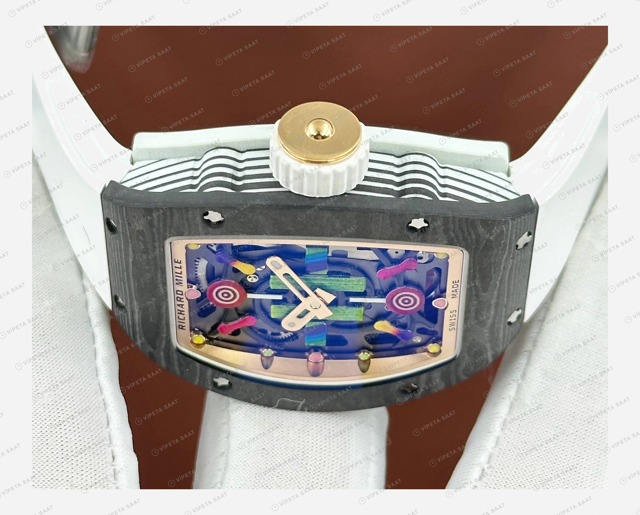 Richard Mille RM 07-03 Bonbon Renkli Siyah Kasa Beyaz Kauçuk Super Clone ETA Eta Saat detay 5