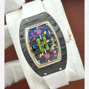 Richard Mille RM 07-03 Bonbon Renkli Siyah Kasa Beyaz Kauçuk Super Clone ETA Eta Saat detay 6