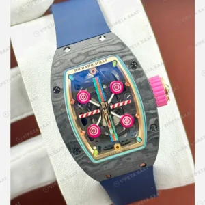 Richard Mille RM 07-03 Bonbon Renkli Siyah Kasa Mavi Kauçuk Super Clone ETA Eta Saat detay 6