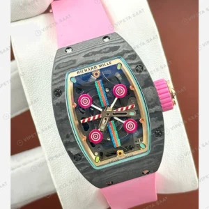 Richard Mille RM 07-03 Bonbon Renkli Siyah Kasa Pembe Kauçuk Super Clone ETA Eta Saat detay 6