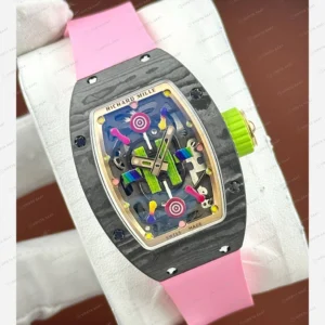 Richard Mille RM 07-03 Bonbon Renkli Siyah Kasa Pembe Yeşil Taç Kauçuk Super Clone ETA Eta Saat detay 6
