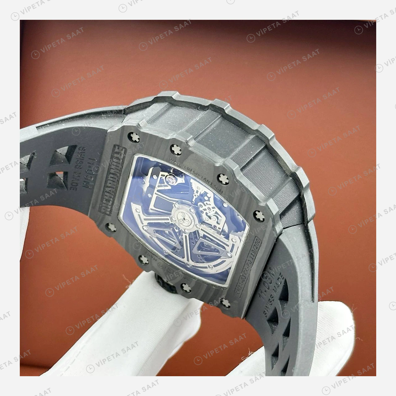 Richard Mille RM 11-03 Otomatik Flyback Kronograf Siyah Karbon Skeleton Kauçuk Super Clone ETA Eta Saat detay 4