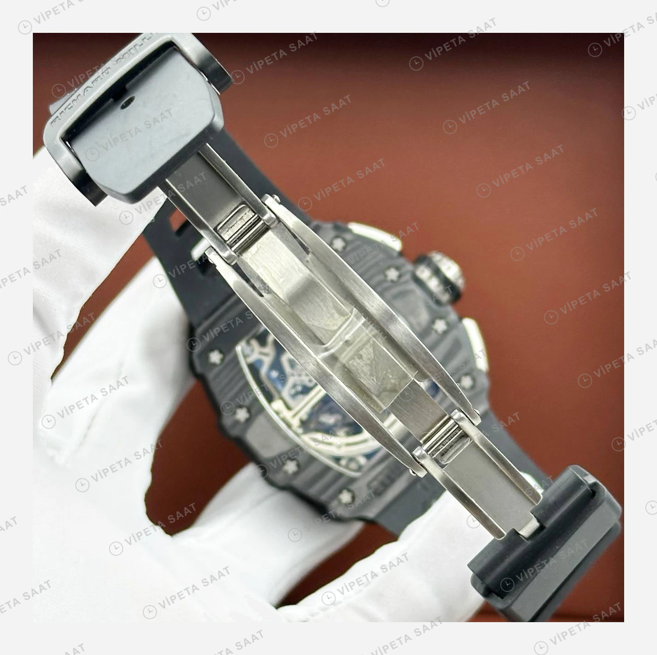 Richard Mille RM 11-03 Otomatik Flyback Kronograf Siyah Karbon Skeleton Kauçuk Super Clone ETA Eta Saat detay 5