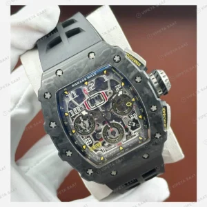 Richard Mille RM 11-03 Otomatik Flyback Kronograf Siyah Karbon Skeleton Kauçuk Super Clone ETA Eta Saat detay 6