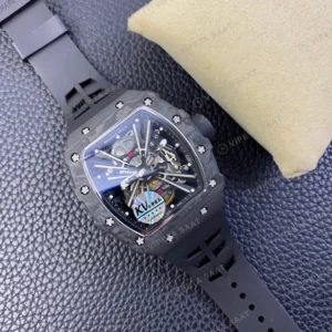 Richard Mille RM 12-01 Iskelet Kadran Karbon Kasa Siyah Kaucuk Kordon Super Clone Eta Eta Saat detay 6