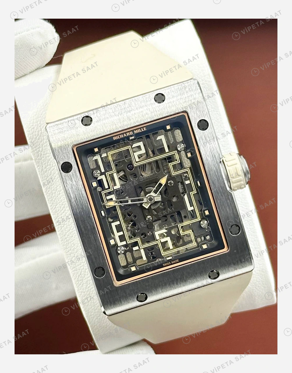 Richard Mille RM 16-02 Otomatik Ekstra Düz Beyaz Kasa Rakamlı Skeleton Kauçuk Super Clone ETA Eta Saat detay 5