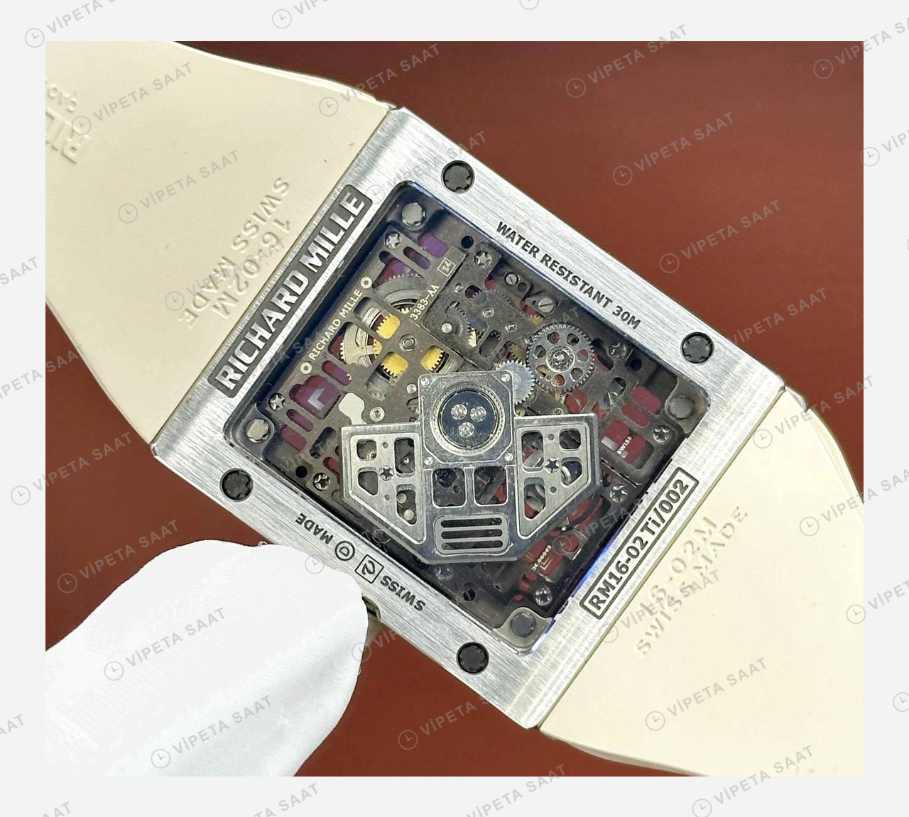 Richard Mille RM 16-02 Otomatik Ekstra Düz Beyaz Kasa Rakamlı Skeleton Kauçuk Super Clone ETA Eta Saat detay 6