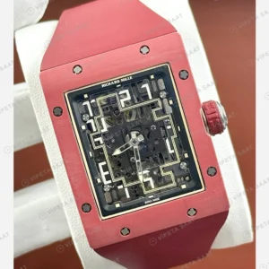 Richard Mille RM 16-02 Otomatik Ekstra Düz Kırmızı Kasa Rakamlı Skeleton Kauçuk Super Clone ETA Eta Saat detay 5
