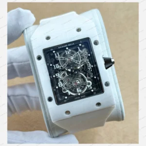 Richard Mille RM 17-01 Tourbillon Ekstra Düz Beyaz Kasa Rakamlı Kauçuk Super Clone ETA Eta Saat detay 5