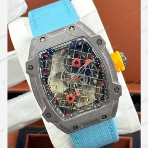 Richard Mille RM 27-04 Rafael Nadal Grid Tourbillon Kırmızı Detay Mavi Kauçuk Super Clone ETA Eta Saat detay 6