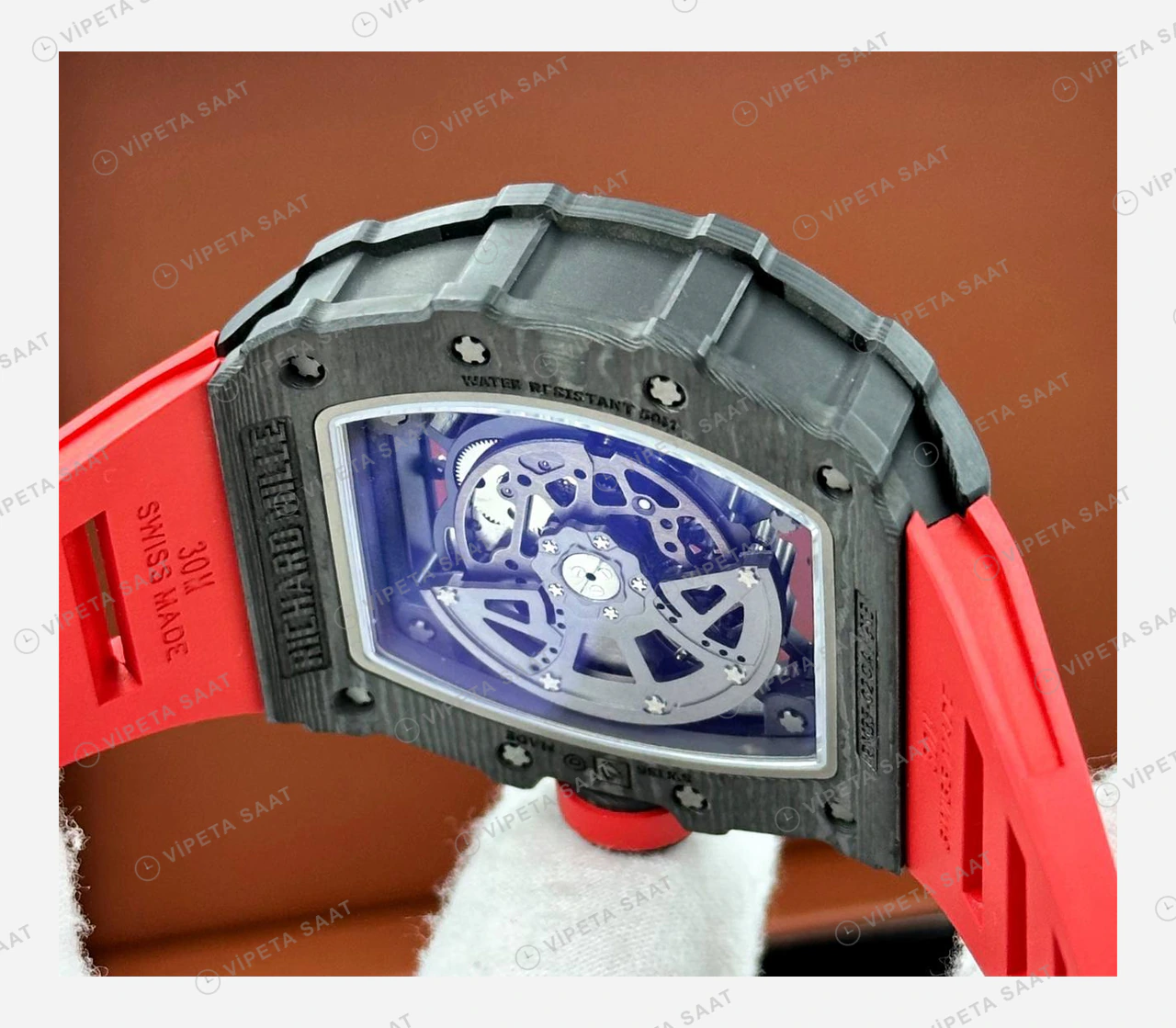 Richard Mille RM 35-02 Rafael Nadal Karbon Kasa Kırmızı Kauçuk Super Clone ETA Eta Saat detay 3