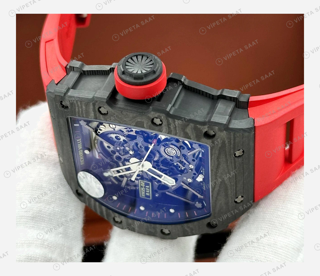 Richard Mille RM 35-02 Rafael Nadal Karbon Kasa Kırmızı Kauçuk Super Clone ETA Eta Saat detay 4