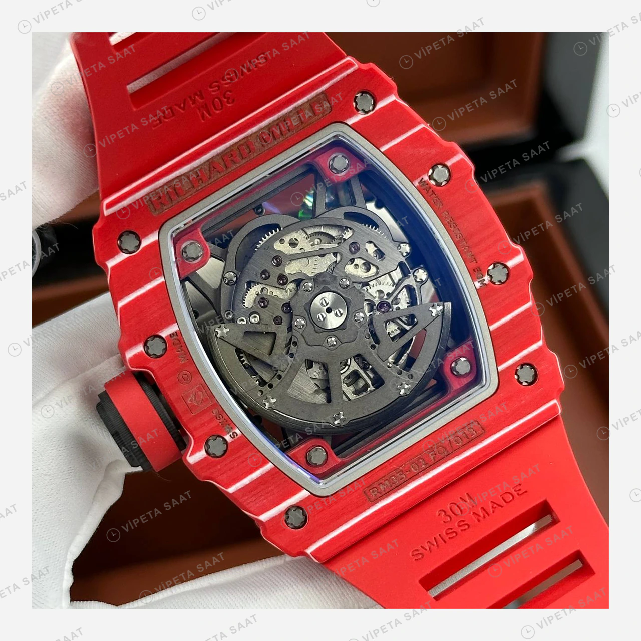 Richard Mille RM 35-02 Rafael Nadal Kırmızı Kasa Kırmızı Kauçuk Super Clone ETA Eta Saat detay 6