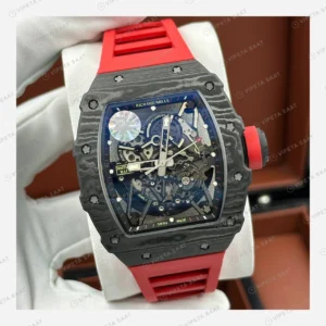 Richard Mille RM 35-02 Rafael Nadal Siyah Karbon Kasa Kırmızı Kauçuk Super Clone ETA Eta Saat detay 4