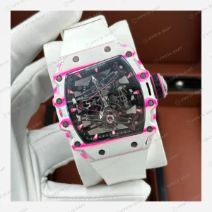 Richard Mille RM 38-02 Bubba Watson Tourbillon Beyaz Seramik Pembe Detay Kauçuk Super Clone ETA Eta Saat detay 6