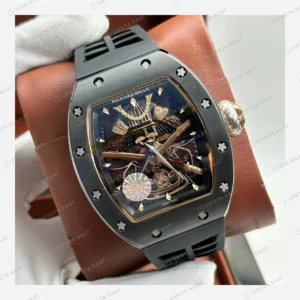 Richard Mille RM 47 Samuray Tourbillon Siyah Kasa Kauçuk Super Clone ETA Eta Saat yan görünüm