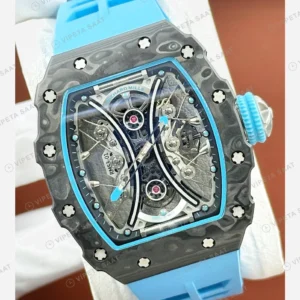 Richard Mille RM 53-01 Tourbillon Pablo Mac Donough Mavi Detay Kauçuk Super Clone ETA Eta Saat detay 5