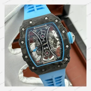 Richard Mille RM 53-01 Tourbillon Pablo Mac Donough Siyah Kasa Mavi Kauçuk Super Clone ETA Eta Saat detay 5