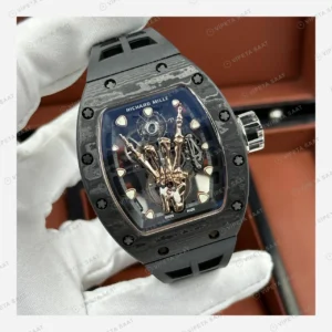 Richard Mille RM 66 Flying Tourbillon Rock Altın El Siyah Kasa Kauçuk Super Clone ETA Eta Saat detay 5