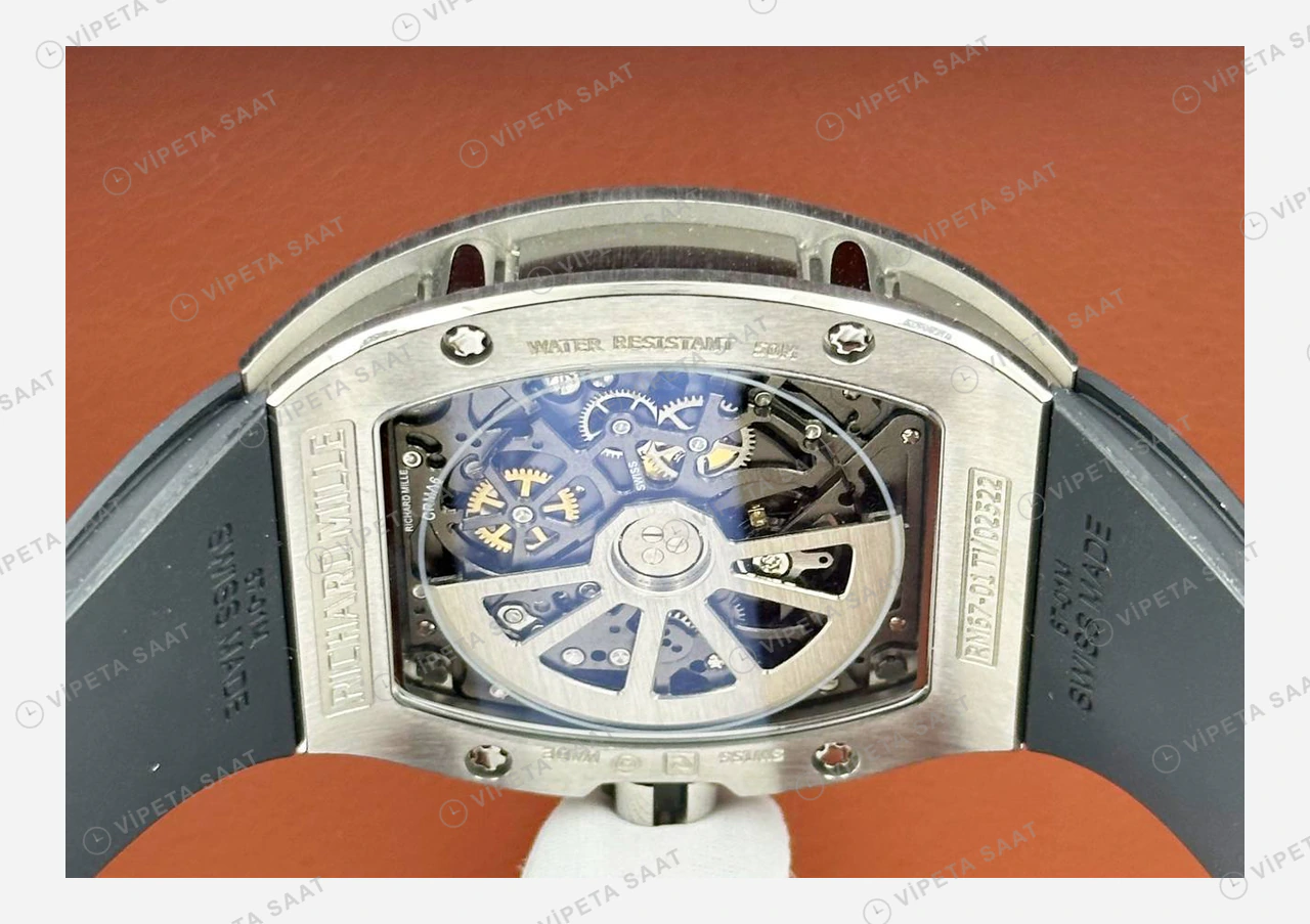 Richard Mille RM 67-01 Otomatik Çelik Rakamlı Mavi Kadran Kauçuk Super Clone ETA Eta Saat detay 3