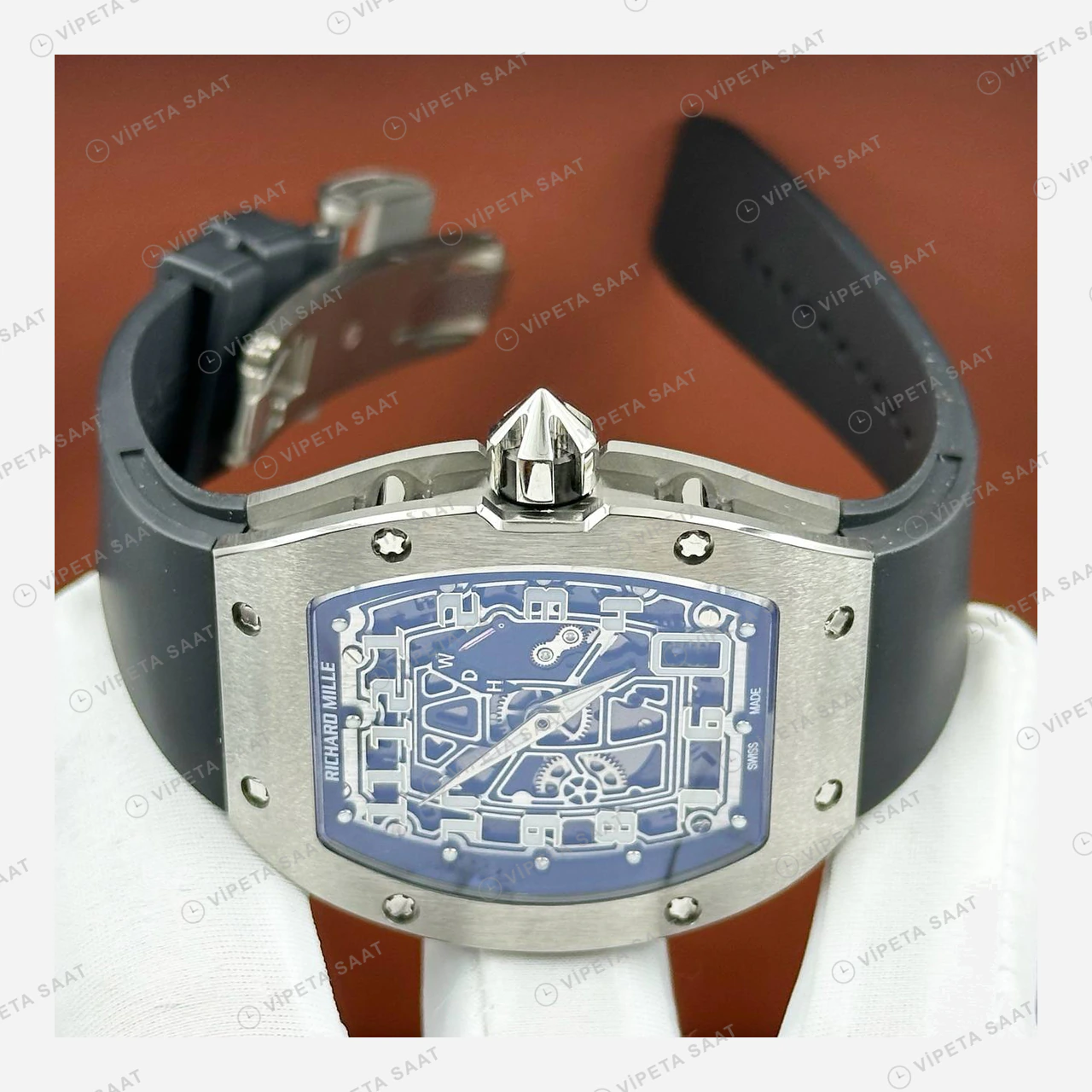 Richard Mille RM 67-01 Otomatik Çelik Rakamlı Mavi Kadran Kauçuk Super Clone ETA Eta Saat detay 5