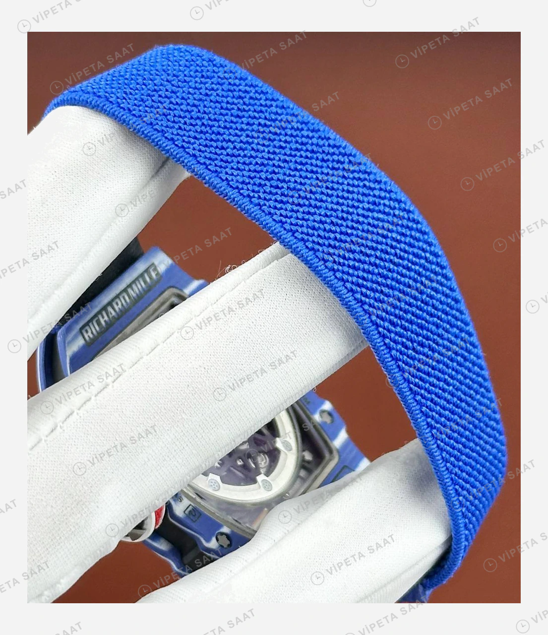 Richard Mille RM 67-02 Extra Flat Fernando Alonso Mavi Kasa Sarı Kırmızı Kadran Kumaş Kordon Super Clone ETA Eta Saat detay 6