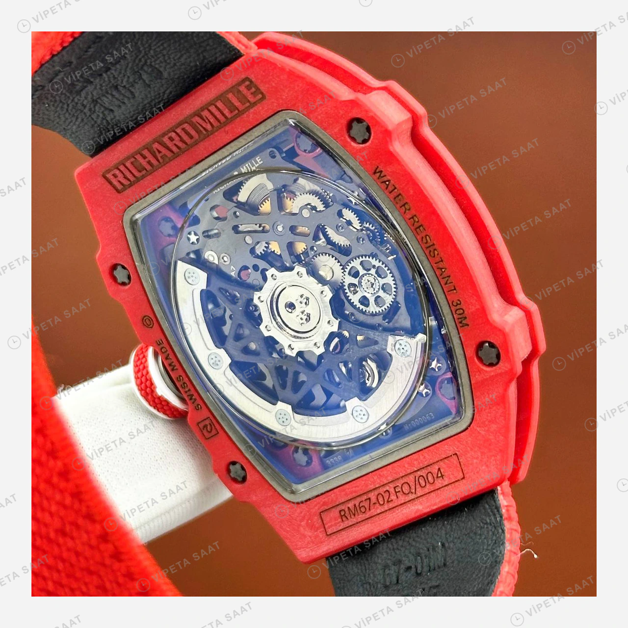 Richard Mille RM 67-02 Extra Flat Kırmızı Kasa Kırmızı Kumaş Kordon Super Clone ETA Eta Saat detay 3