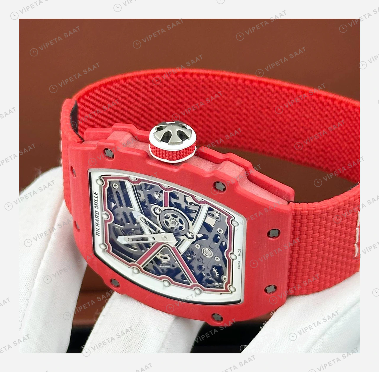 Richard Mille RM 67-02 Extra Flat Kırmızı Kasa Kırmızı Kumaş Kordon Super Clone ETA Eta Saat detay 4