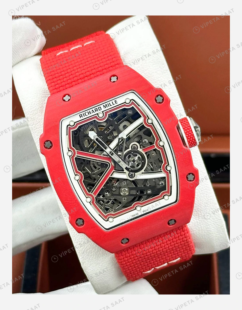 Richard Mille RM 67-02 Extra Flat Kırmızı Kasa Kırmızı Kumaş Kordon Super Clone ETA Eta Saat detay 5